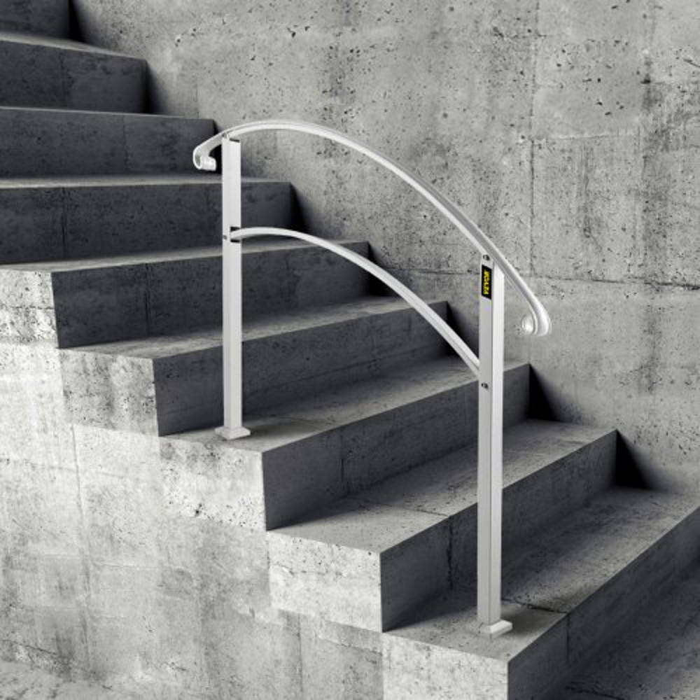 Adjustable Outdoor Stair Railing Matte White Wrought Iron Handrail For Porch Concrete And Wooden St 1