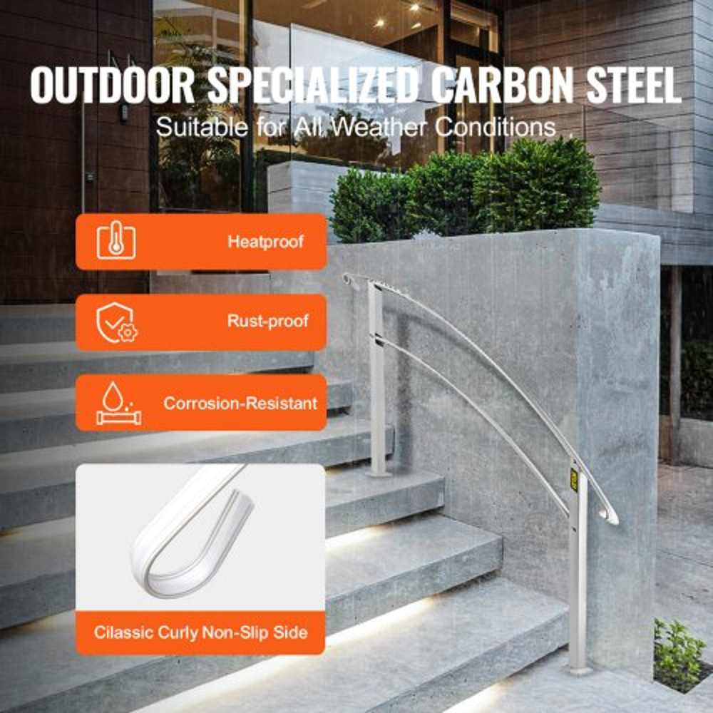 White Wrought Iron Handrail For Outdoor Steps Adjustable Front Porch Stair Railing Fit Concrete Or  1