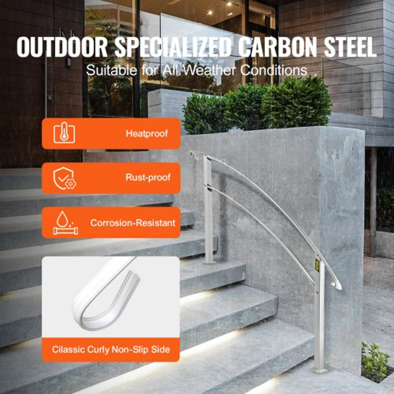 White Wrought Iron Handrail For Outdoor Steps Adjustable Front Porch Stair Railing Fit Concrete Or  1