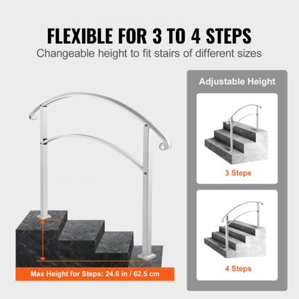 White Wrought Iron Handrail For Outdoor Steps Adjustable Front Porch Stair Railing Fit Concrete Or  3