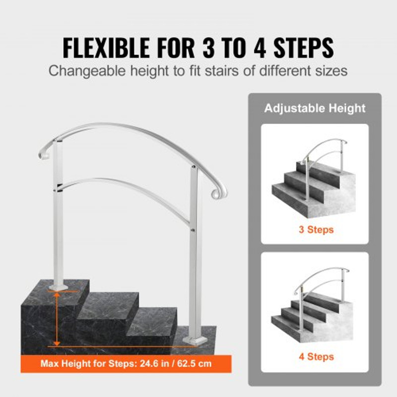 White Wrought Iron Handrail For Outdoor Steps Adjustable Front Porch Stair Railing Fit Concrete Or  3