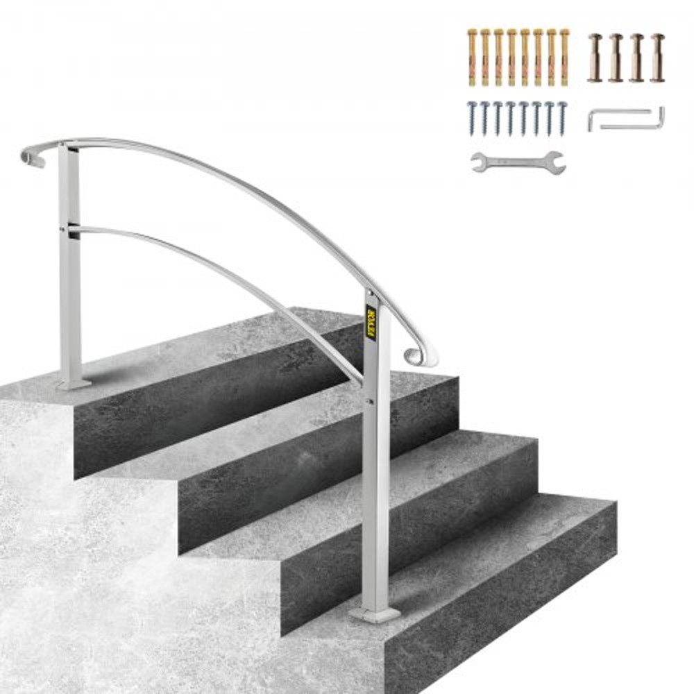 White Wrought Iron Handrail For Outdoor Steps Adjustable Front Porch Stair Railing Fit Concrete Or  8