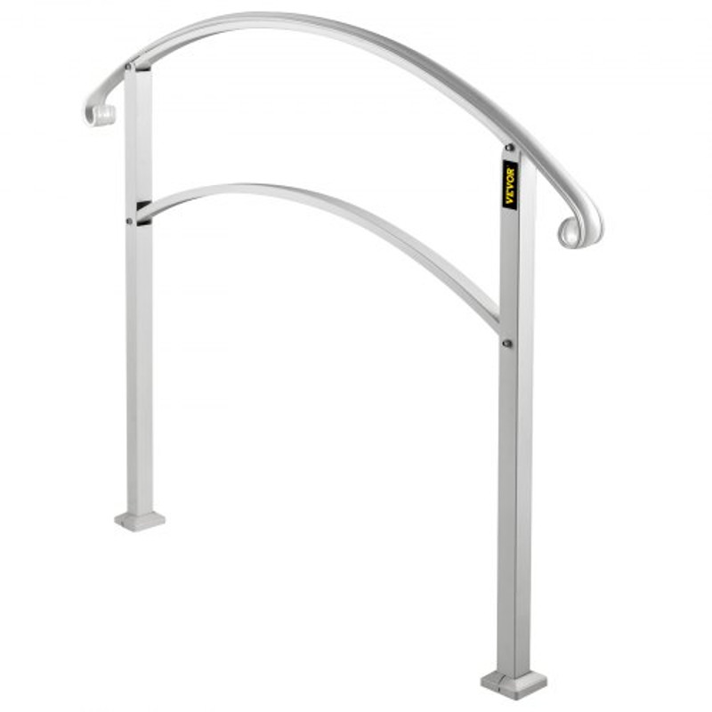 White Wrought Iron Handrail For Outdoor Steps Adjustable Front Porch Stair Railing Fit Concrete Or  10