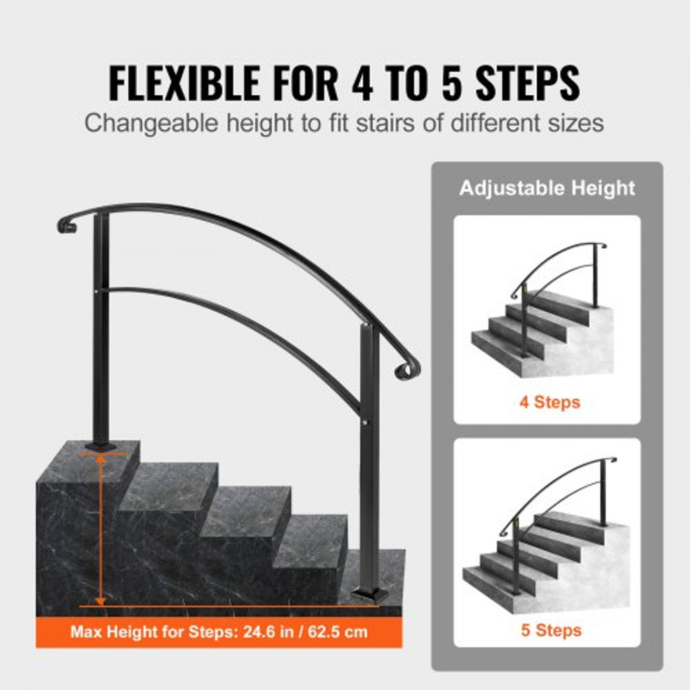 Flexible Outdoor Handrails Black Wrought Iron Stair Railing For Porches Gardens  Entryways WallFree 3