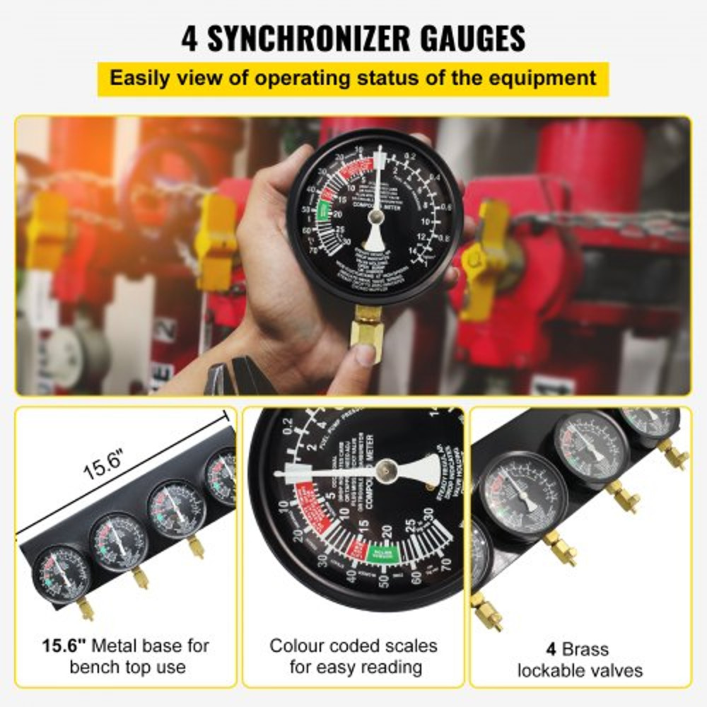 Fuel Vacuum Carburetor Synchronize Tool Kit Gauge Carb Sync Synchronizer Set With Rubber Hoses For  2