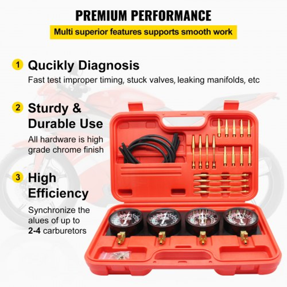 Fuel Vacuum Carburetor Synchronize Tool Kit Gauge Carb Sync Synchronizer Set With Rubber Hoses For  3