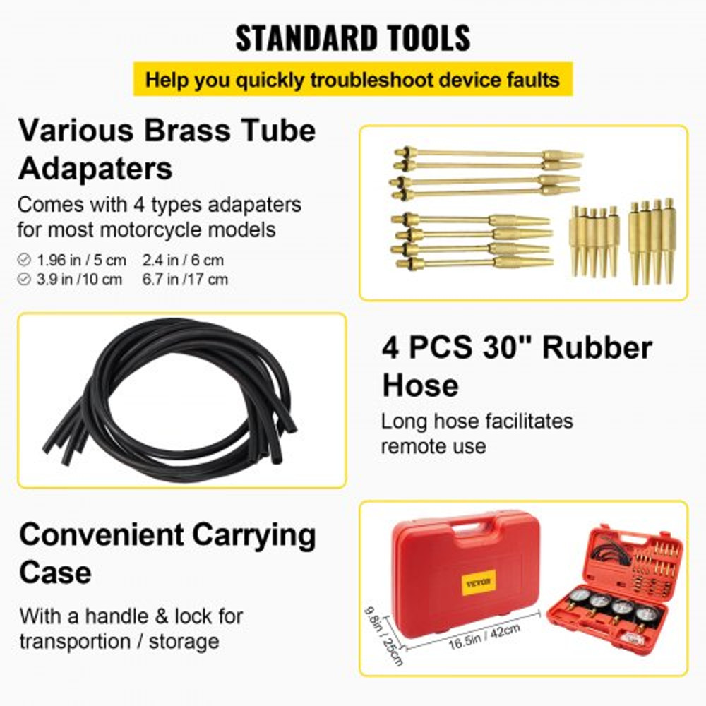 Fuel Vacuum Carburetor Synchronize Tool Kit Gauge Carb Sync Synchronizer Set With Rubber Hoses For  4