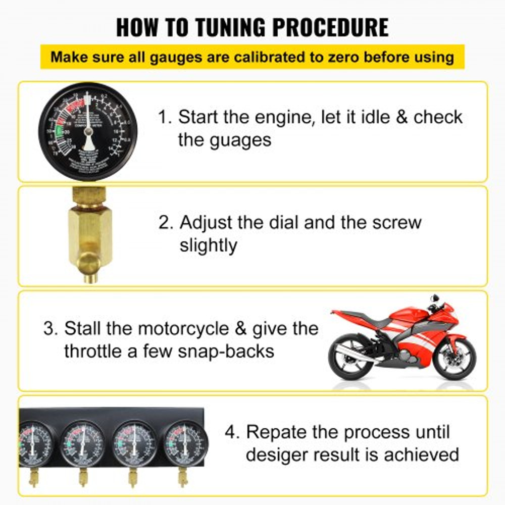Fuel Vacuum Carburetor Synchronize Tool Kit Gauge Carb Sync Synchronizer Set With Rubber Hoses For  5