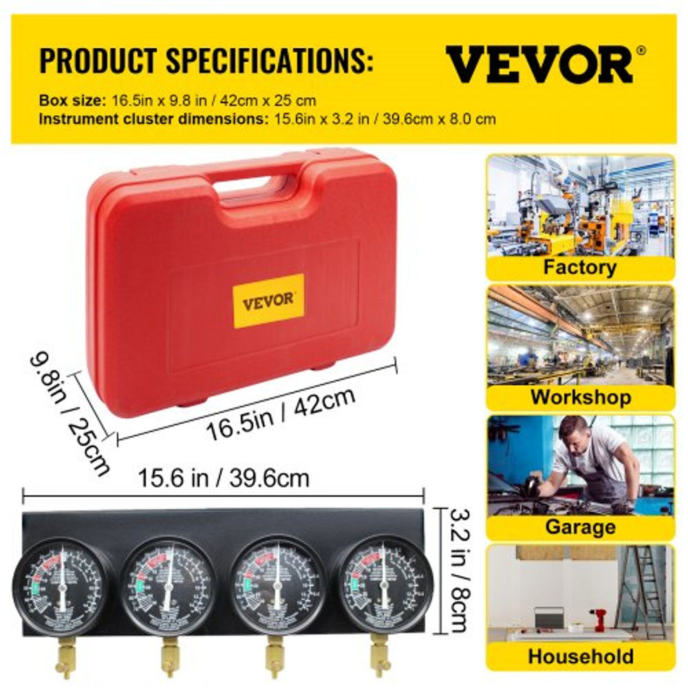 Fuel Vacuum Carburetor Synchronize Tool Kit Gauge Carb Sync Synchronizer Set With Rubber Hoses For  7