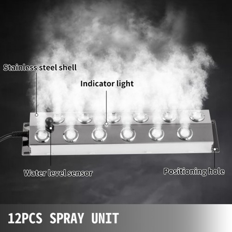 Waterproof Ultrasonic Fogger Humidifier, Head Mist Maker, Stainless Steel Pond Mister Fog Machine for Indoor Garden