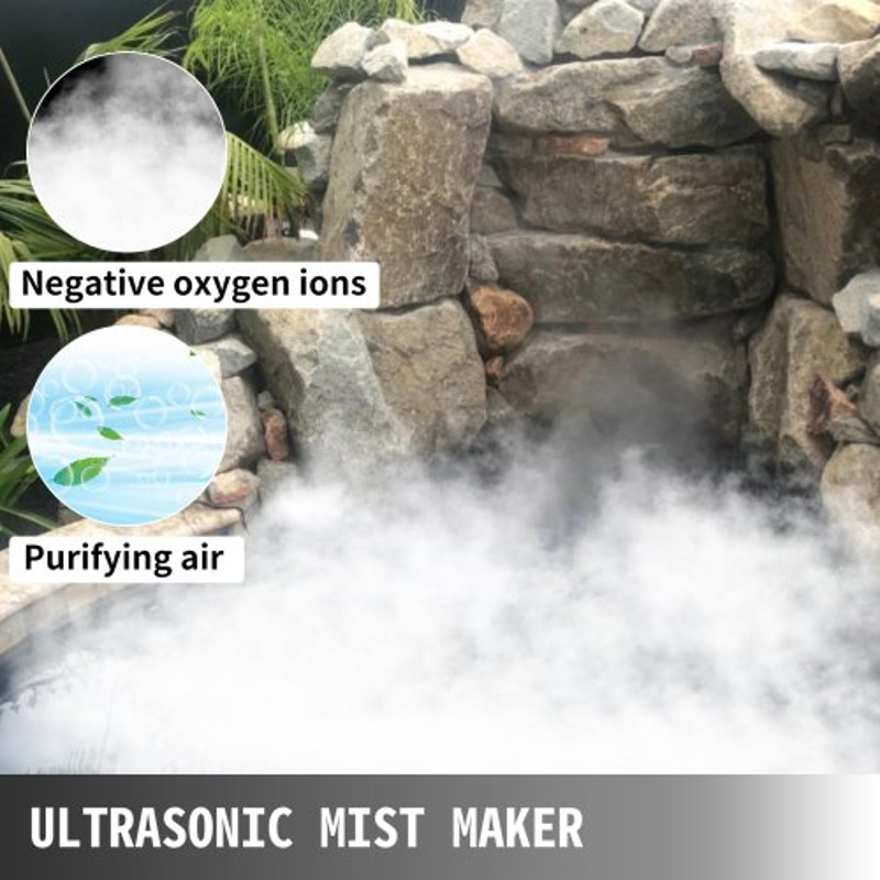 Waterproof Ultrasonic Fogger Humidifier, Head Mist Maker, Stainless Steel Pond Mister Fog Machine for Indoor Garden