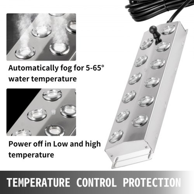 Waterproof Ultrasonic Fogger Humidifier, Head Mist Maker, Stainless Steel Pond Mister Fog Machine for Indoor Garden