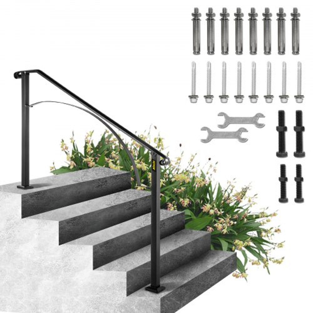 Flexible Porch Railing Black Transitional Handrails For Concrete Steps Or Wooden Stairs 45 Step Mat 8