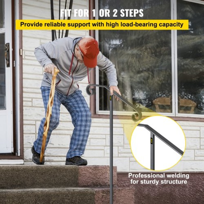 Single Post Handrail Wrought Iron Post Mount Step Grab Rail Fits 1 Or 2 Steps GroundMounted Long Po 2