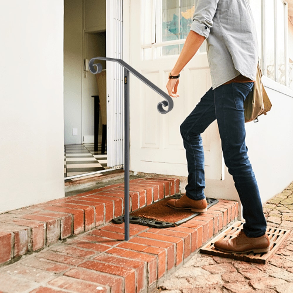 Single Post Handrail Wrought Iron Post Mount Step Grab Rail Fits 1 Or 2 Steps GroundMounted Long Po 6