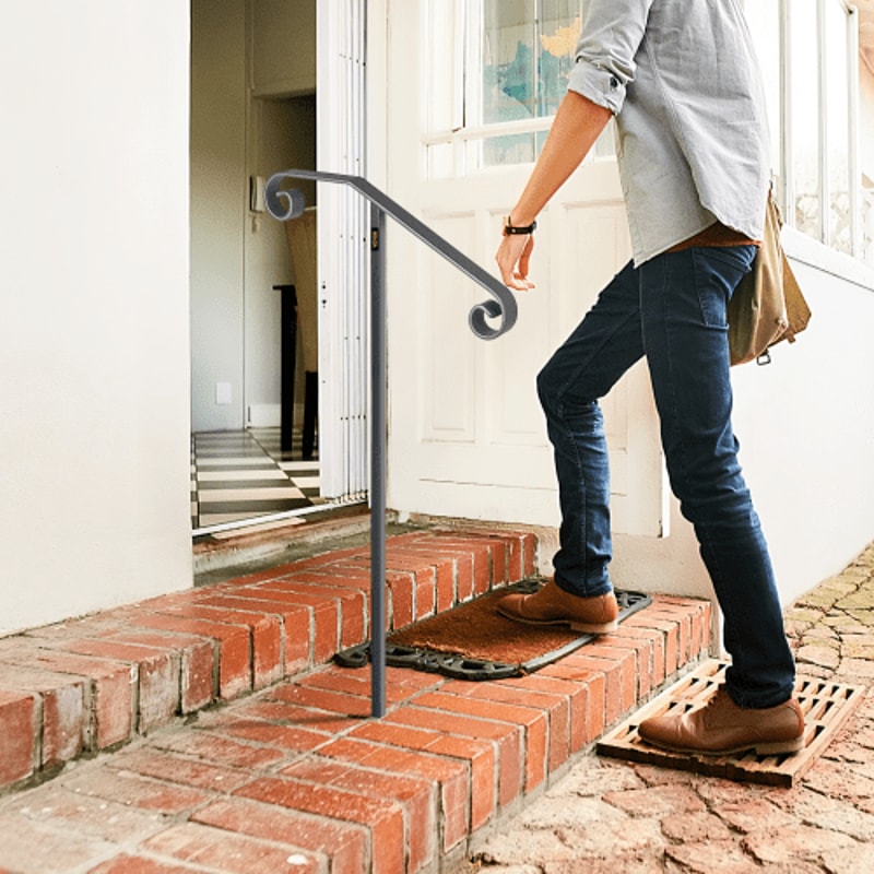 Single Post Handrail Wrought Iron Post Mount Step Grab Rail Fits 1 Or 2 Steps GroundMounted Long Po 6