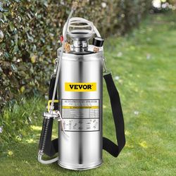 3 gal stainless steel hand pump sprayer with 3ft reinforced hose, adjustable nozzle & pressure gauge