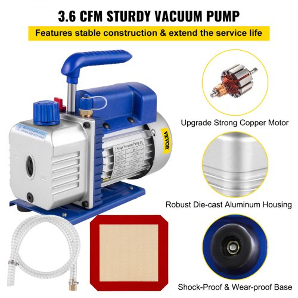 3Gallon Vacuum Chamber  36 CFM Vacuum Pump Kit Heavy Duty HVAC System With Manifold Gauge And Hose 3