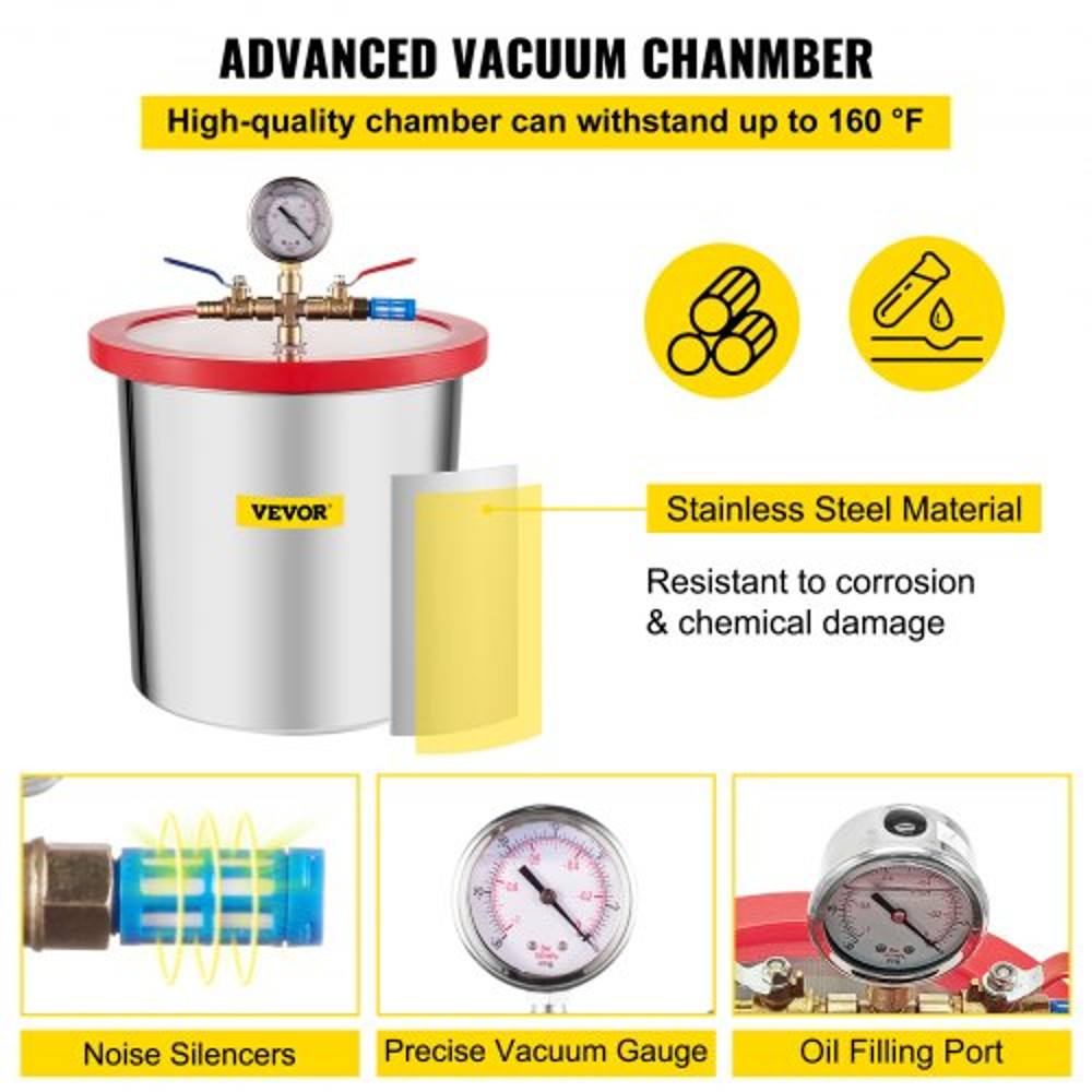 3Gallon Vacuum Chamber  36 CFM Vacuum Pump Kit Heavy Duty HVAC System With Manifold Gauge And Hose 4
