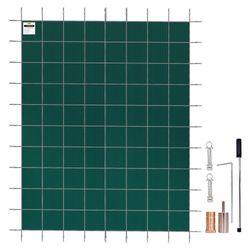 16' x 28' rectangle inground safety pool cover, green mesh solid winter cover for swimming pool protection