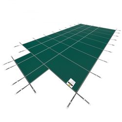 16x32ft swimming pool safety cover with 4x8ft center end steps, solid winter protection for inground pools