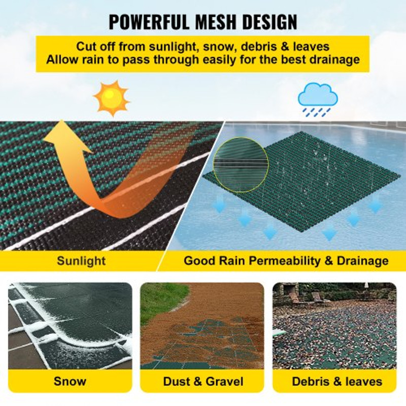 20x40ft Green Mesh Pool Cover with 4x8ft Center & End Steps, Solid Winter Safety Cover for Inground Swimming Pools