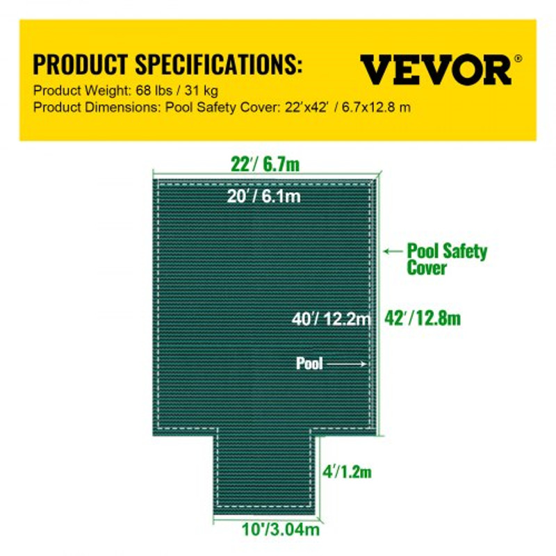 20x40ft Green Mesh Pool Cover with 4x8ft Center & End Steps, Solid Winter Safety Cover for Inground Swimming Pools