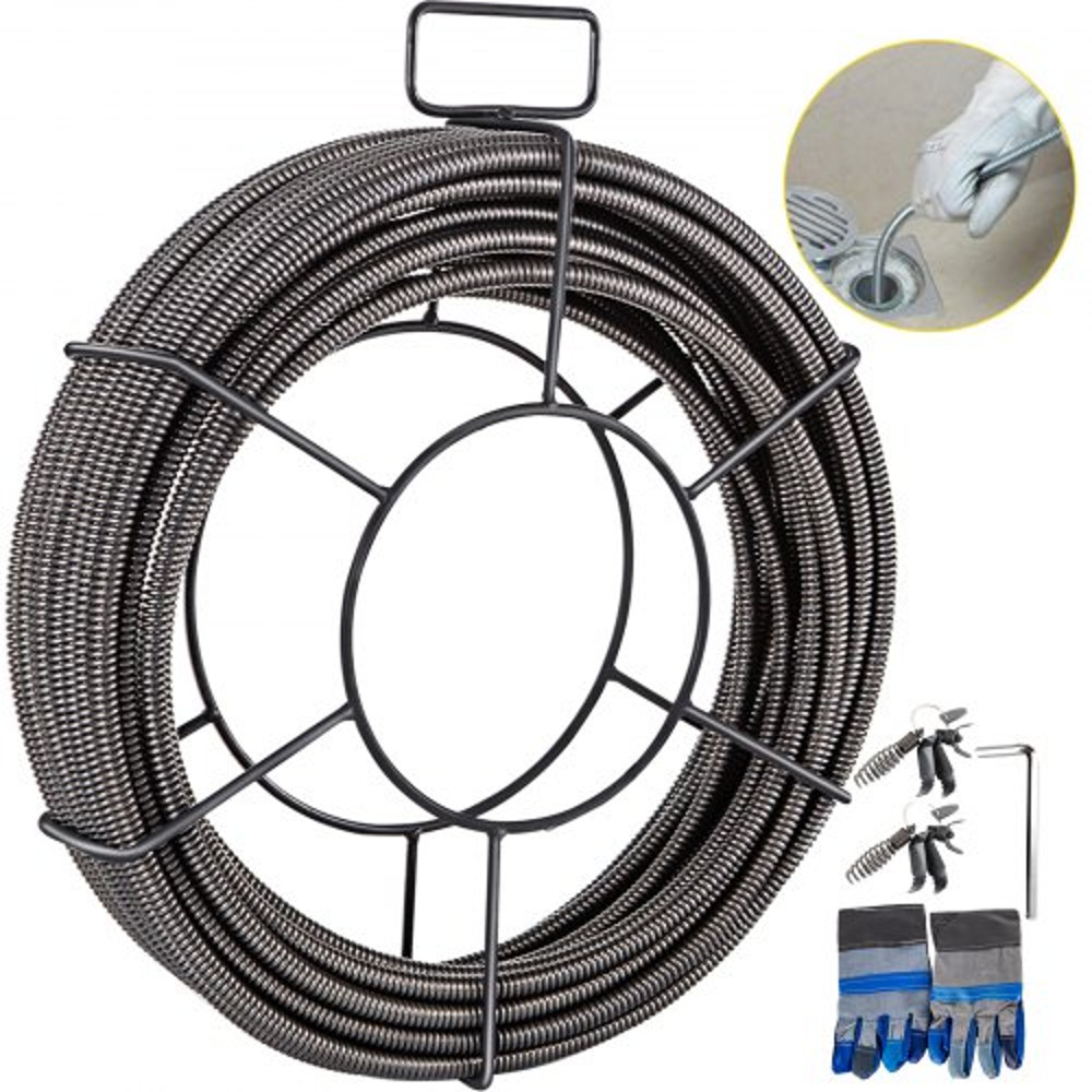 100ft Solid Core Cable Sewer Snake HeavyDuty Drain Auger Cable For Pipe Drain Cleaning 12 X 100 Wit 1