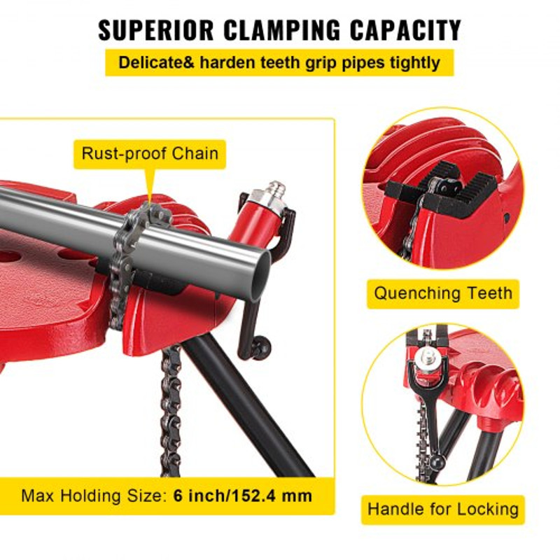 Portable 6 Tripod Pipe Chain Vise Stand Steel Legs Rubber Mounts  Large Base For Stability 3