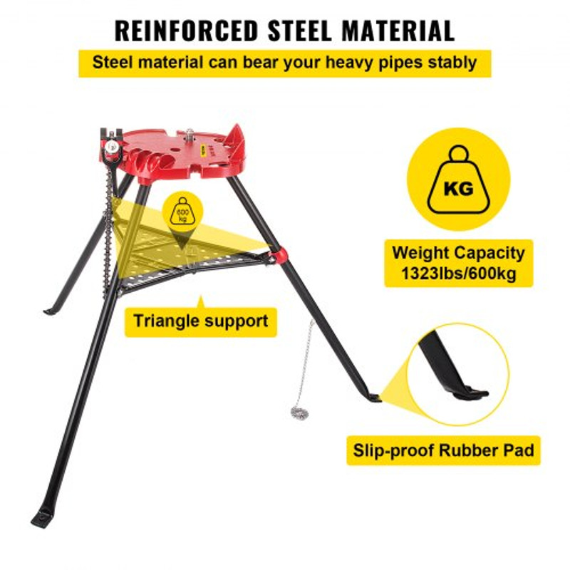 Portable 6 Tripod Pipe Chain Vise Stand Steel Legs Rubber Mounts  Large Base For Stability 6