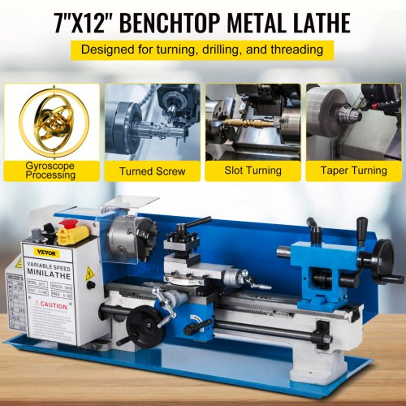 7x12 Metal Lathe Machine 550W HighPrecision Mini Lathe With Variable Speed Nylon Gears LED Lamp Fo 2
