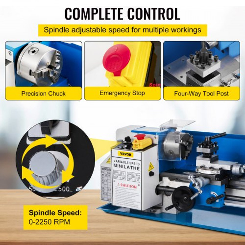 7x12 Metal Lathe Machine 550W HighPrecision Mini Lathe With Variable Speed Nylon Gears LED Lamp Fo 6