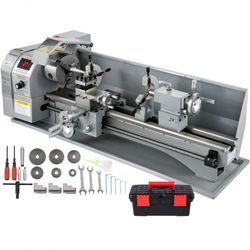 220 x 750mm mini metal lathe, 1100w variable speed bench lathe with led display for precision turning, facing