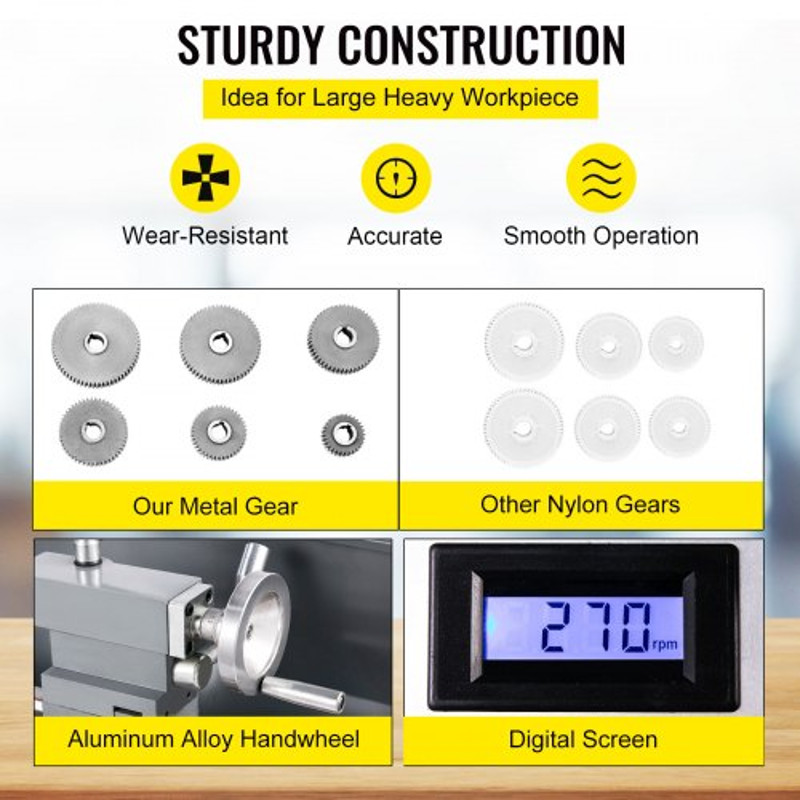 220 X 750MM Mini Metal Lathe 1100W Variable Speed Bench Lathe With LED Display For Precision Turnin 2