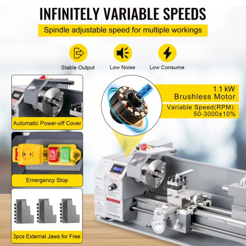 220 X 750MM Mini Metal Lathe 1100W Variable Speed Bench Lathe With LED Display For Precision Turnin 3