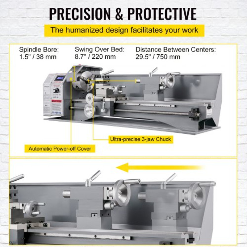 220 X 750MM Mini Metal Lathe 1100W Variable Speed Bench Lathe With LED Display For Precision Turnin 4