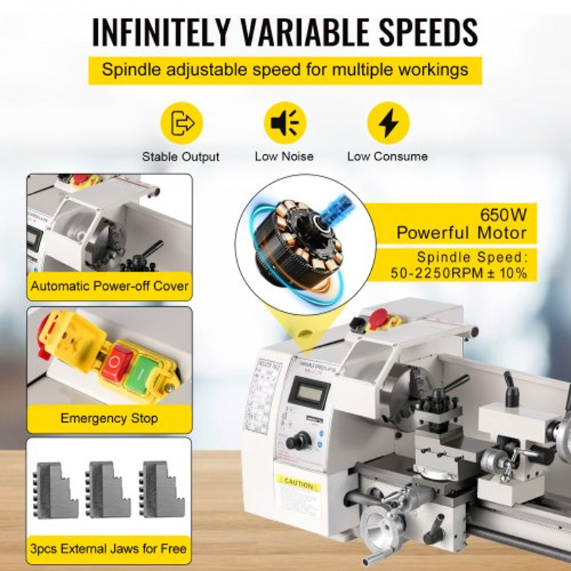 8x14 Small Metal Lathe 650W Variable Speed Milling Machine 502250 RPM For Precision Metal Turning   3