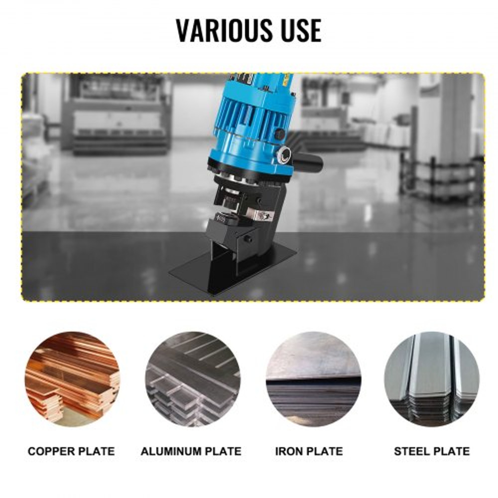 900W Hydraulic Hole Punch Machine, 10-Ton Metal Puncher with 5 Standard Dies for Steel, Iron & Aluminum Plates