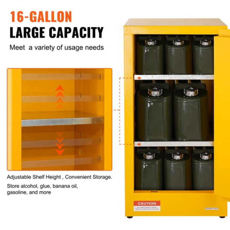 Adjustable Shelf Flammable Storage Cabinet, Galvanized Steel Safety Cabinet for Flammable Liquids, Commercial & Home Use