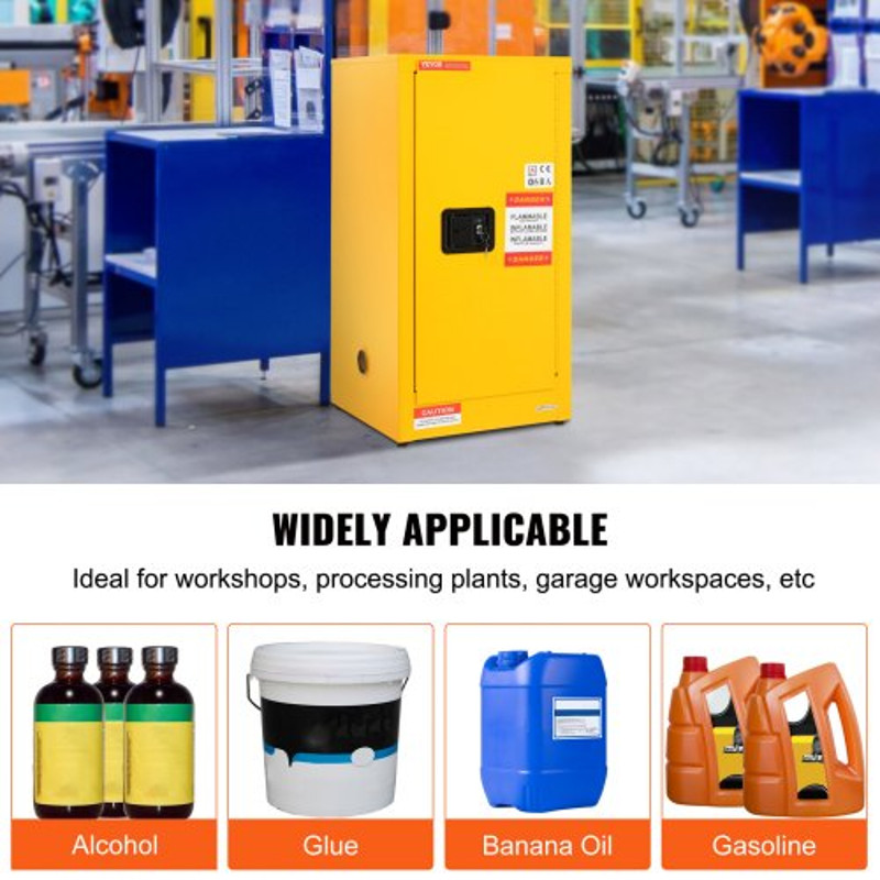 Adjustable Shelf Flammable Storage Cabinet, Galvanized Steel Safety Cabinet for Flammable Liquids, Commercial & Home Use