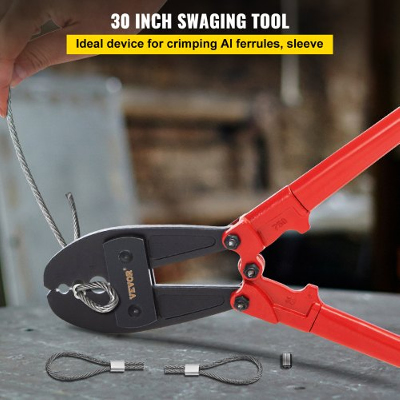 Hand Swager Crimper Tool, Wire Rope Crimping Tool for Sleeves, Long Handle Swaging Tool for Copper & Aluminum Cables