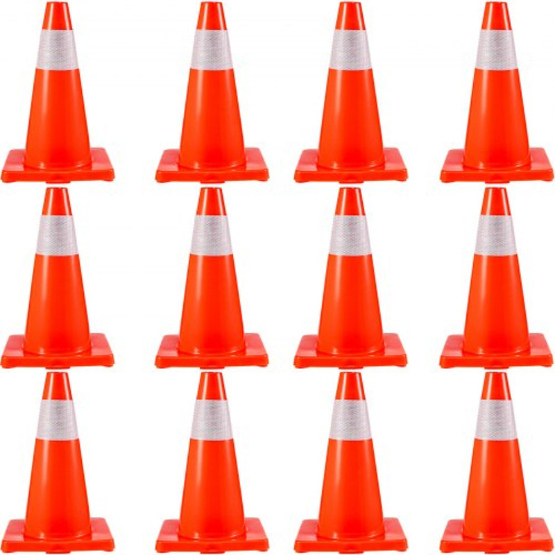Traffic Safety Cones, Reflective Parking Cones with Stable PVC Base for Driveway, Road Work, Construction & Hazard Zone