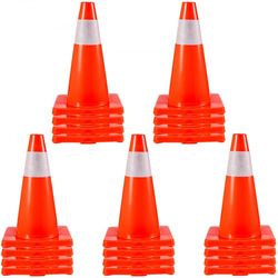 18" orange traffic cone with reflective collars, 20-pack pvc safety road parking cones for hazard construction