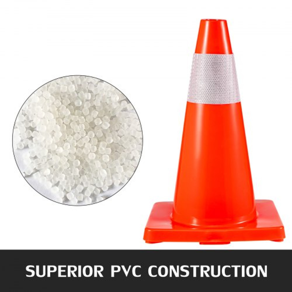 18" Orange Traffic Cone with Reflective Collars, 20-Pack PVC Safety Road Parking Cones for Hazard Construction
