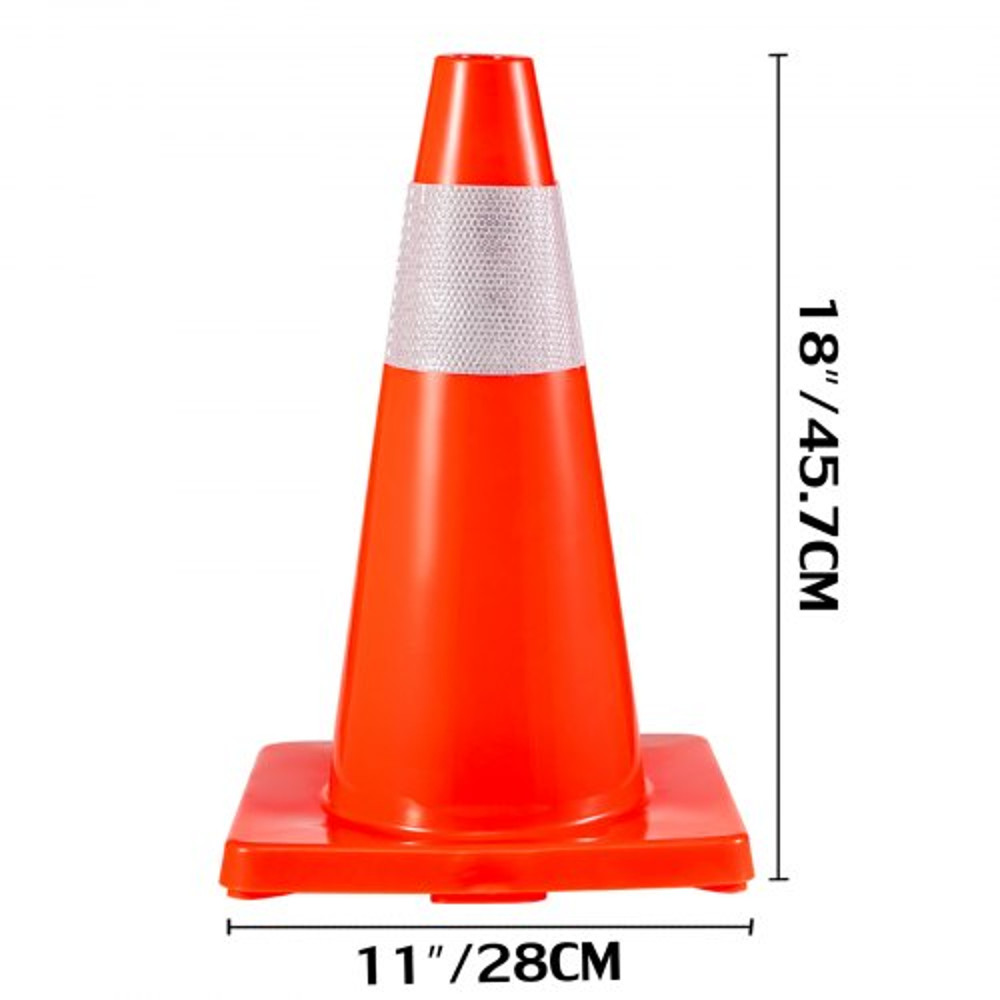 18" Orange Traffic Cone with Reflective Collars, 20-Pack PVC Safety Road Parking Cones for Hazard Construction