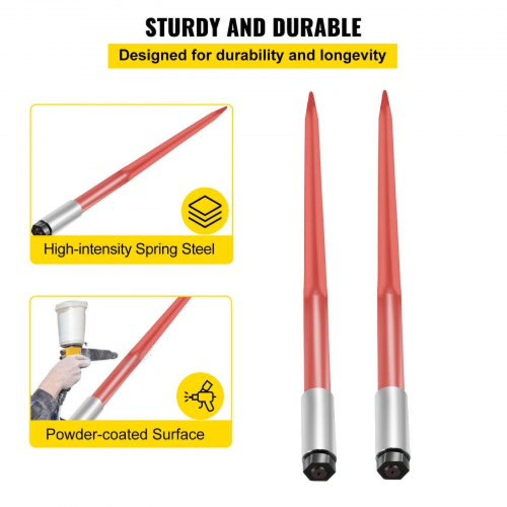 43 Bale Hay Spike Red Coated HighStrength Spear With Hex Nut Sleeve For Quick Attach To Tractors L 3