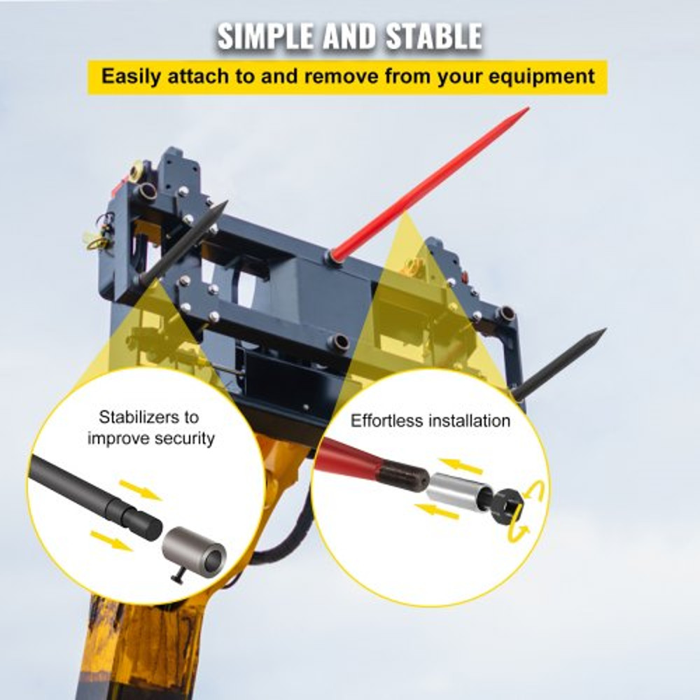 HeavyDuty Hay Bale Spear Set Quick Attach 49 Bale Spike With Hex Nut Sleeve 2 Stabilizer Spears F 5