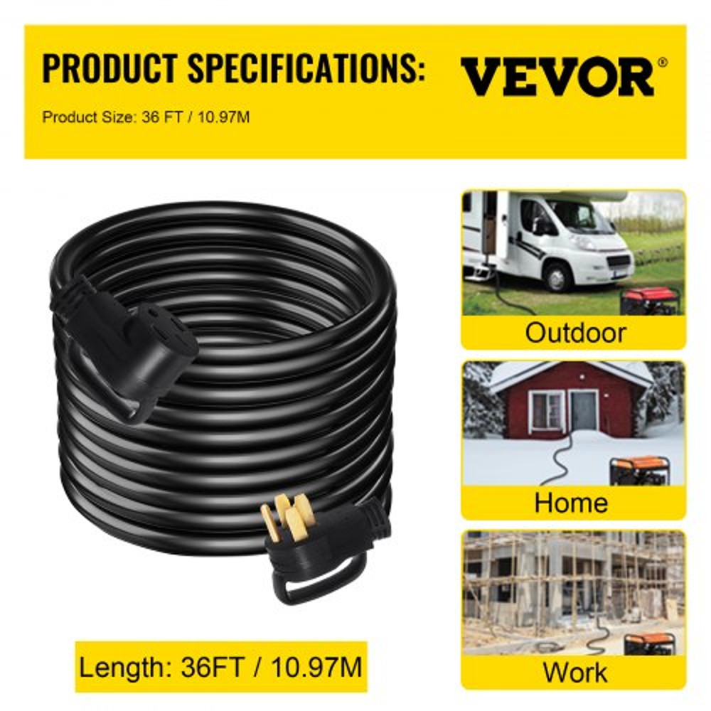 RV Extension Cord, Durable Premium Power Supply Cable with Handles, Copper Wire for Trailer, Motorhome & Camper