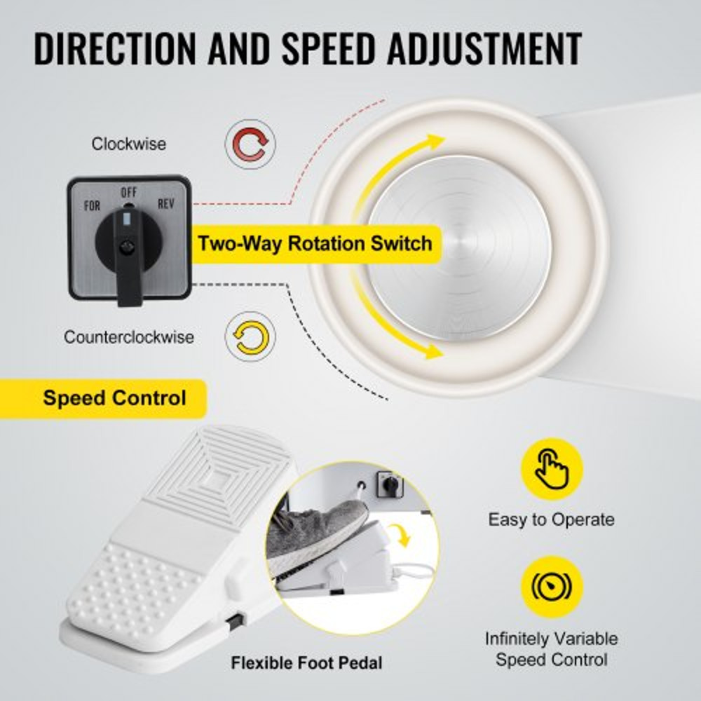 280W 25cm Electric Pottery Wheel Ceramic Machine For Clay Art Craft DIY 110V 2