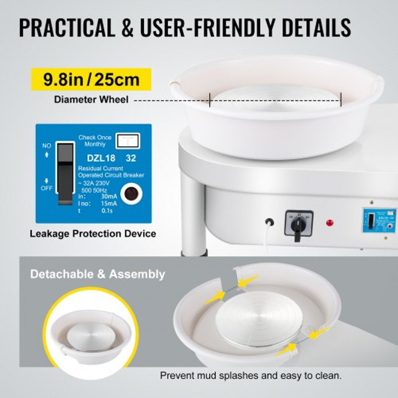 280W 25cm Electric Pottery Wheel Ceramic Machine For Clay Art Craft DIY 110V 3